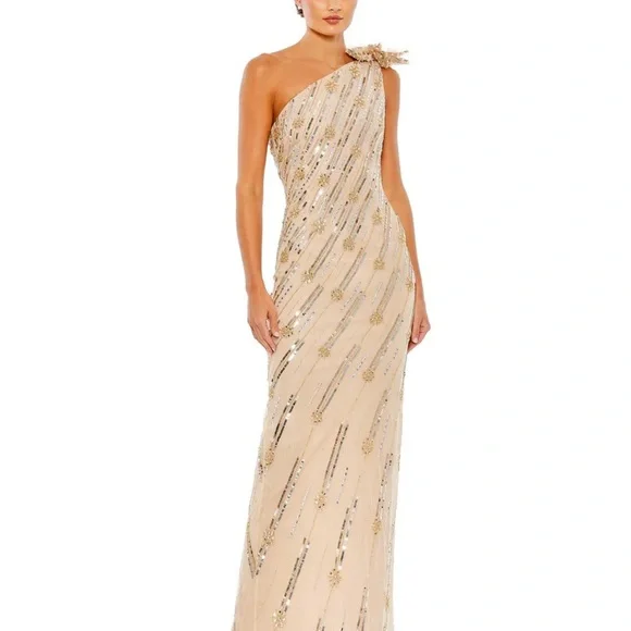 Mac Duggal Gold and Silver One-Shoulder Maxi Dress - Picture 4 of 11